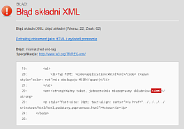 Błąd parsowania XML w przeglądarce Opera