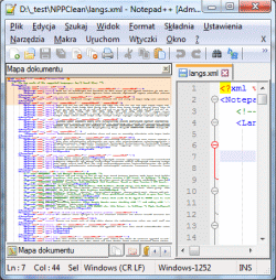 Notepad++ - główne okno programu z kilkoma panelami w lewym kontenerze