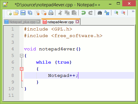 Notepad++ - główne okno programu
