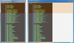 Notepad++ - okno Mapa dokumentu z dopasowaną (po lewej) i zbyt dużą (po prawej) swoją szerokością oraz włączonym motywem Bespin