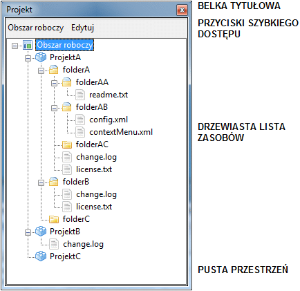 Notepad++ - okno Obszar roboczy z przykładową zawartością i po rozwinięciu wszystkich folderów