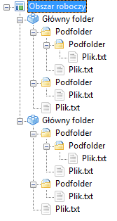 Notepad++ - drzewiasta lista zasobów w oknie Projekt ze wszystkimi kluczowymi elementami