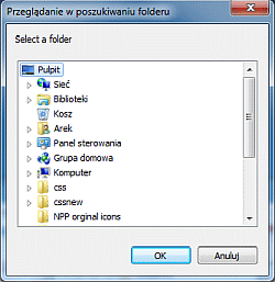 Notepad++ - systemowe okno Przeglądanie w poszukiwaniu folderu po wybraniu polecenia Dodaj pliki z katalogu...