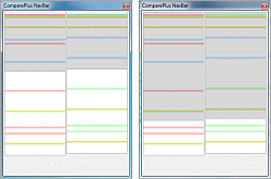 ComparePlus - okno ComparePlus NavBar przy zmniejszonym (z lewej) i zmaksymalizowanym (z prawej) głównym oknie programu