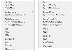 Explorer - okno Explorer z menu kontekstowym dla folderu i pliku