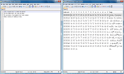 HexEditor - pierwsza zwrotka Inwokacji z 'Pana Tadeusza' Adama Mickiewicza w czytelnej postaci (po lewej) i w podglądzie HEX (po prawej) w kodowaniu UTF-8