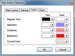 HexEditor - zakładka Colors z okna Hex-Editor Options w domyślnym stanie