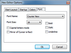 HexEditor - zakładka Font z okna Hex-Editor Options w domyślnym stanie