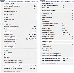 HexEditor - wygląd kategorii Widok z Paska menu (z lewej oryginalny i z prawej po włączeniu a następnie wyłączeniu podglądu HEX)
