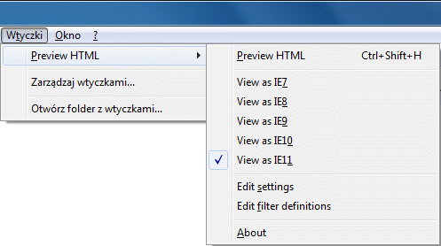 Preview HTML - menu wtyczki w domyślnym stanie