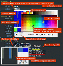 Quick Color Picker - graficzny opis wszystkich narzędzi oferowanych przez wtyczkę