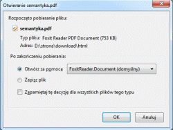 Domyślne zachowanie przeglądarki Firefox 13 dla odsyłaczy prowadzących do plików PDF