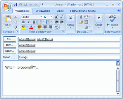 Odsyłacz pocztowy rozszerzony widoczny w programie Outlook 2007