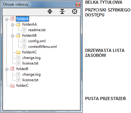 Notepad++ - okno Obszar roboczy z przykładową zawartością i po rozwinięciu wszystkich folderów