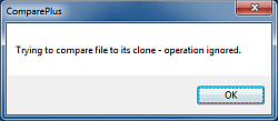 ComparePlus - komunikat przy próbie porównania tego samego pliku sklonowanego do drugiego widoku