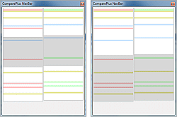 ComparePlus - okno ComparePlus NavBar z danymi tekstowymi przewiniętymi na środek (z lewej) i na koniec (z prawej)