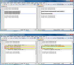 ComparePlus - przykładowe zaznaczenia w dwóch różnych plikach przed porównaniem (u góry) i po porównaniu (na dole) z wyłączoną opcją Show Only Compared Selections
