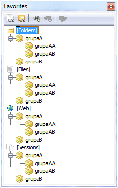 Explorer - okno Favorites z dodatkowymi podgrupami