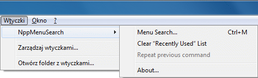 NPPMenuSearch - menu wtyczki w domyślnym stanie