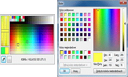 Quick Color Picker - okno z kontrolą kolorów (po lewej) i okno z systemową paletą kolorów (po prawej)