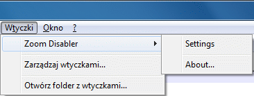 Zoom disabler - menu wtyczki w domyślnym stanie