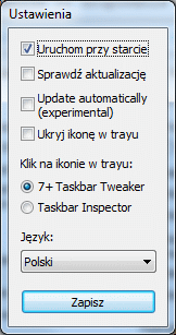 7+ Taskbar Tweaker - ustawienia